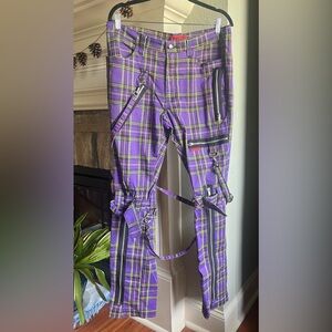 Tripp NYC Plaid Pants Mens 36 Black Purple